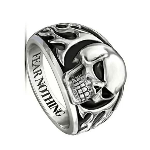 Gothic Punk Stainless Steel Skull Flaming Ring - Size 11 - Picture 4 of 6